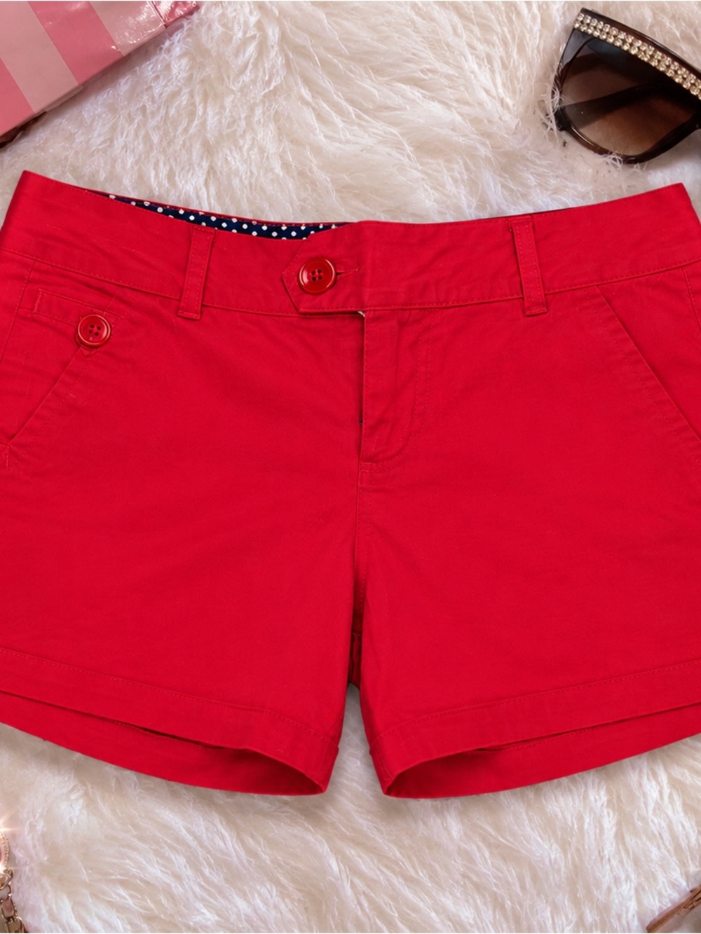Classic Red Cotton Bermuda Shorts with Button Detail